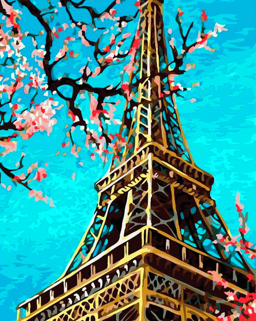 Cielo Azul y Flores y Torre Eiffel Pintar por Números