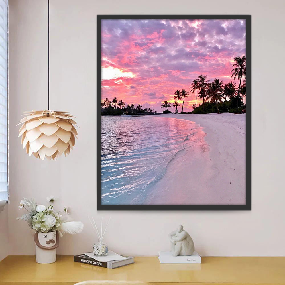 Cielo Rosado y Siluetas de Palmeras Pintar por Números