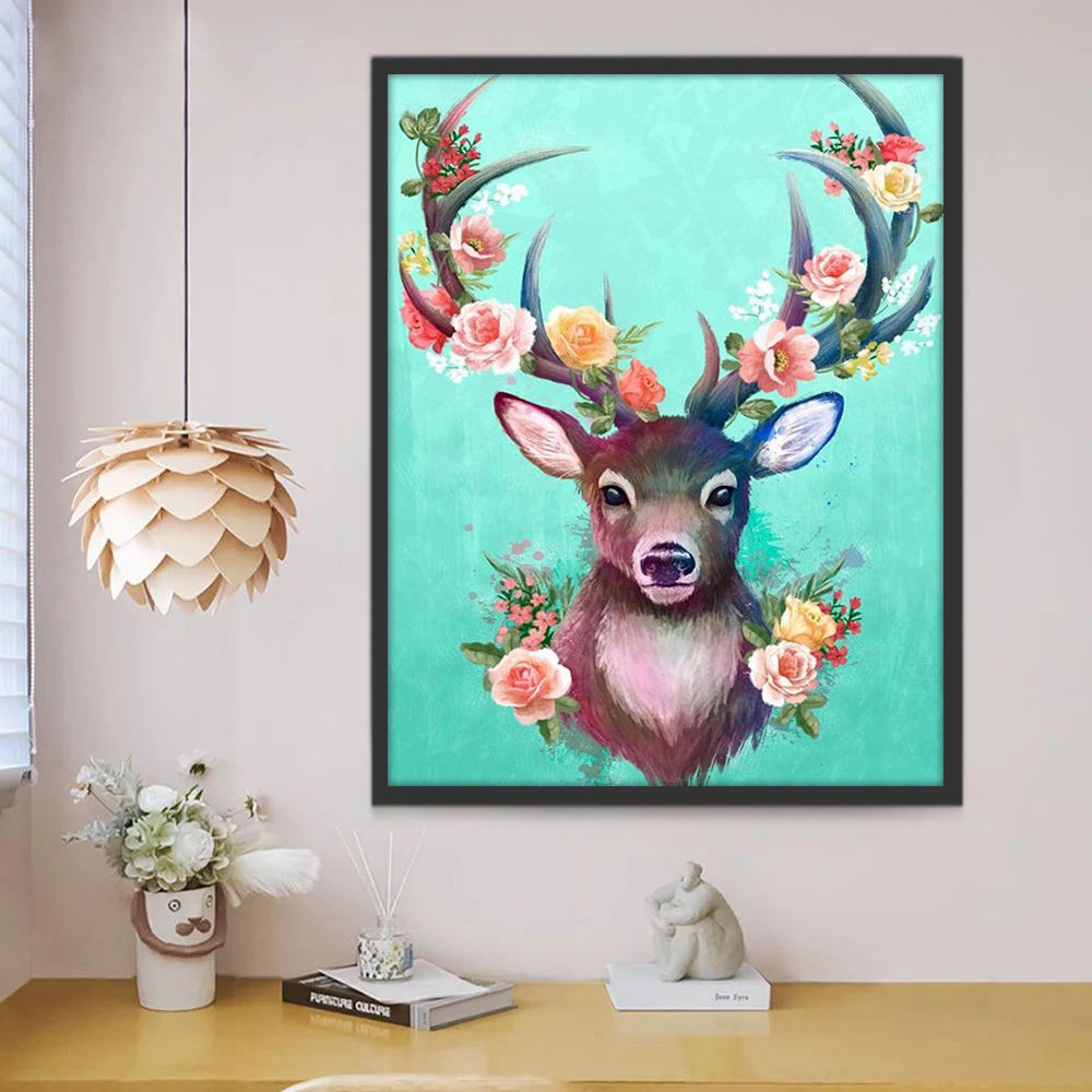 Ciervo con Orejas de Dos Colores y Cuernos Florales Pintar por Números
