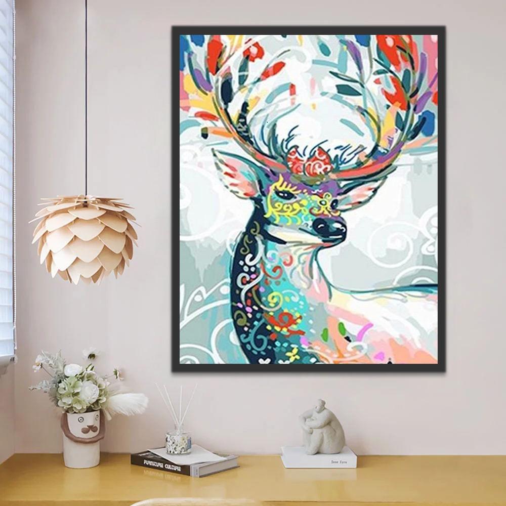 Ciervo con Patrones y Cuernos Coloridos Pintar por Números