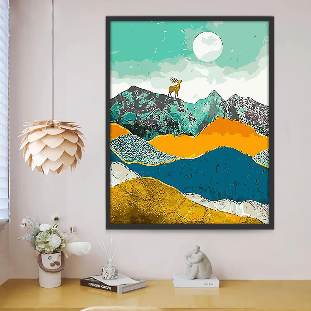 Ciervo de Bosque Mirando la Luna Pintar por Números