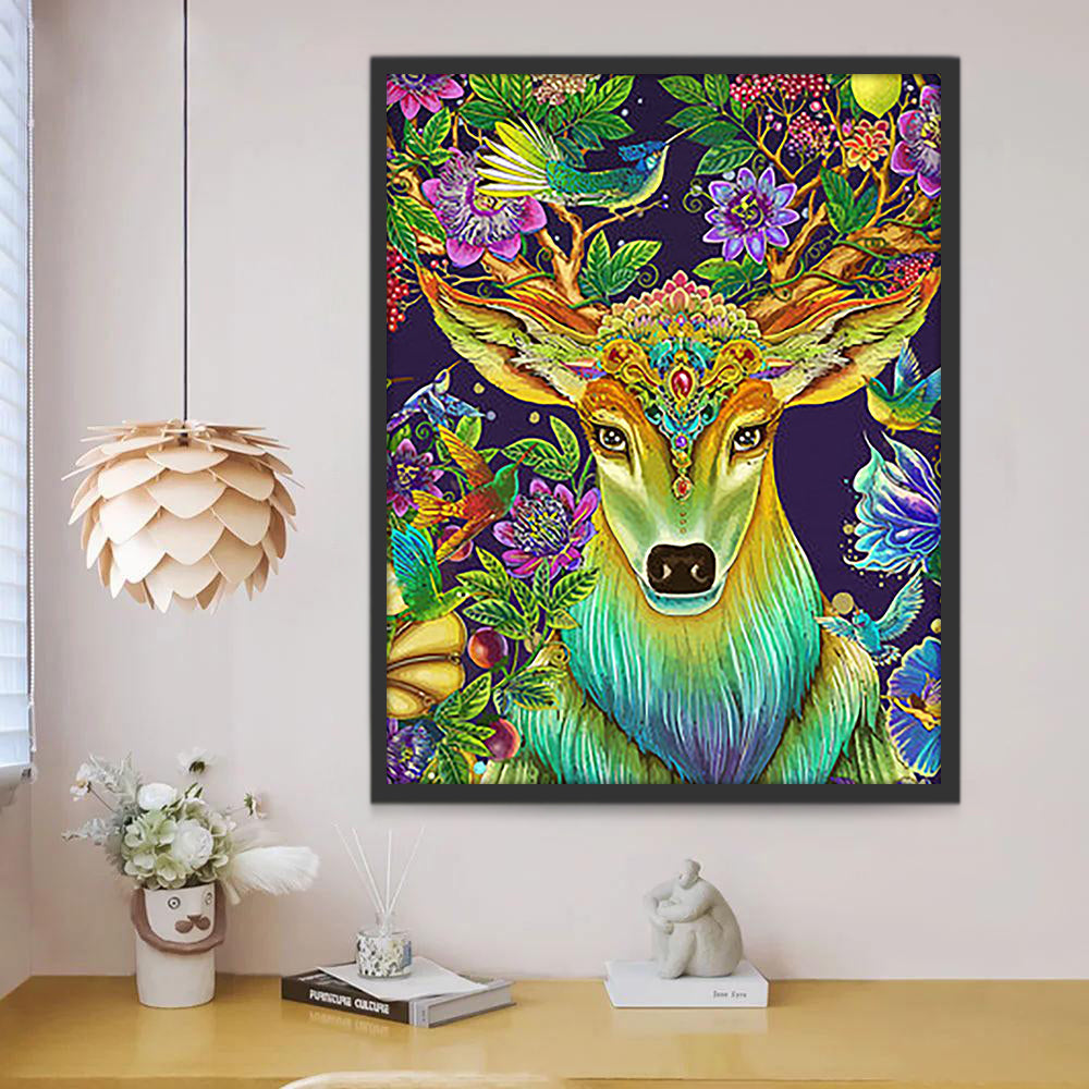 Ciervo Dorado Suerte con Flores Coloridas Pintar por Números