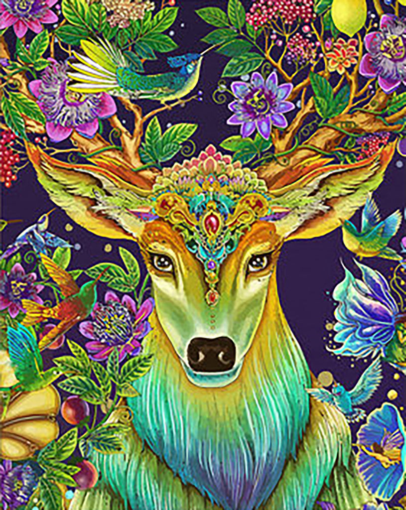 Ciervo Dorado Suerte con Flores Coloridas Pintar por Números