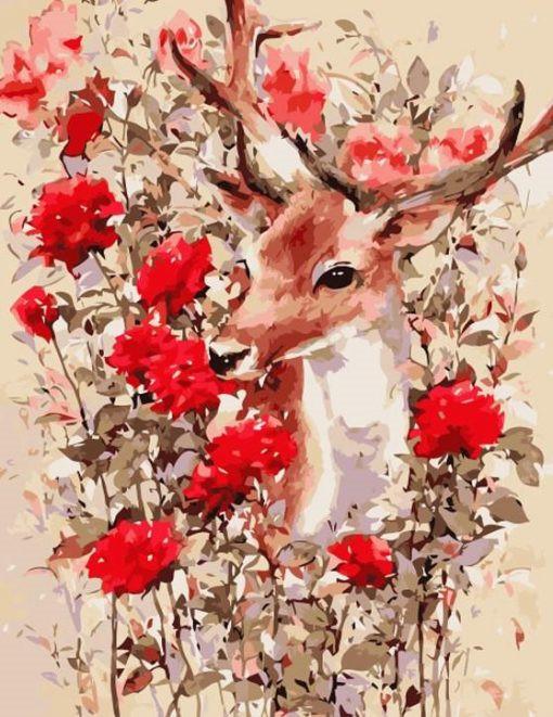 Ciervo Rodeado de Rosas Rojas Pintar por Números