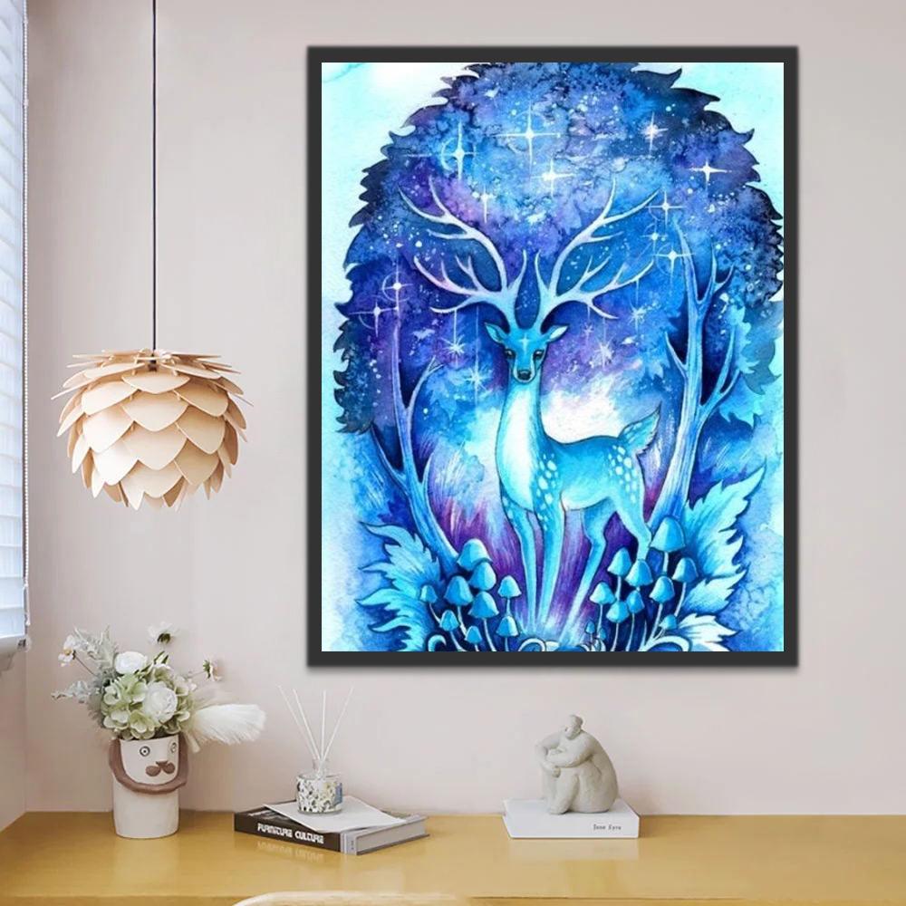 Ciervo Sika Azul en Bosque Morado Mágico Pintar por Números