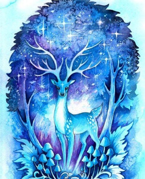 Ciervo Sika Azul en Bosque Morado Mágico Pintar por Números