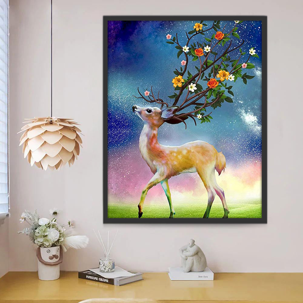 Ciervo Sika Lindo con Cuernos de Flores Pintar por Números