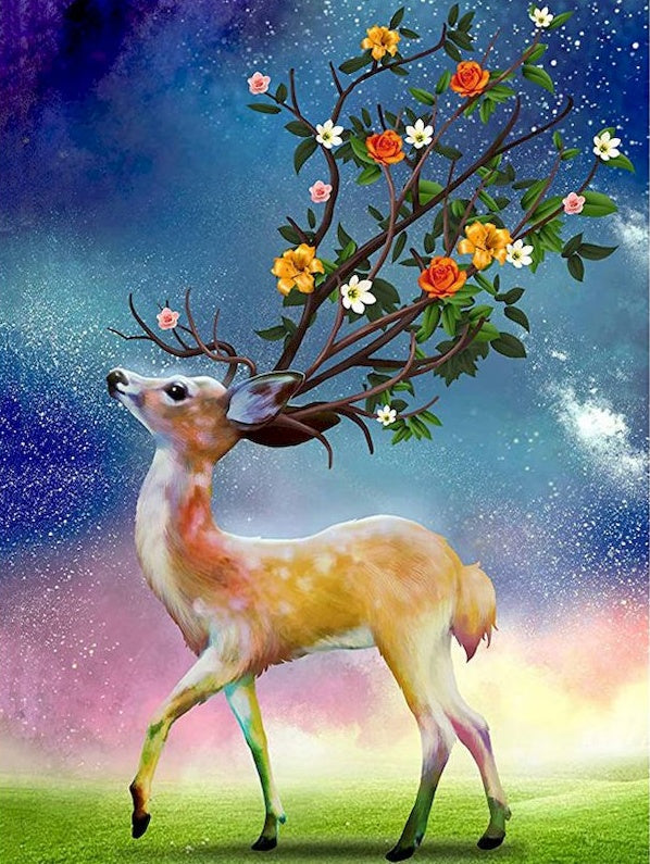 Ciervo Sika Lindo con Cuernos de Flores Pintar por Números