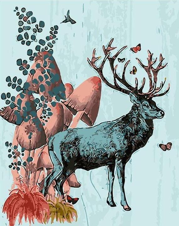 Ciervo y Hongos y Mariposas Pintar por Números
