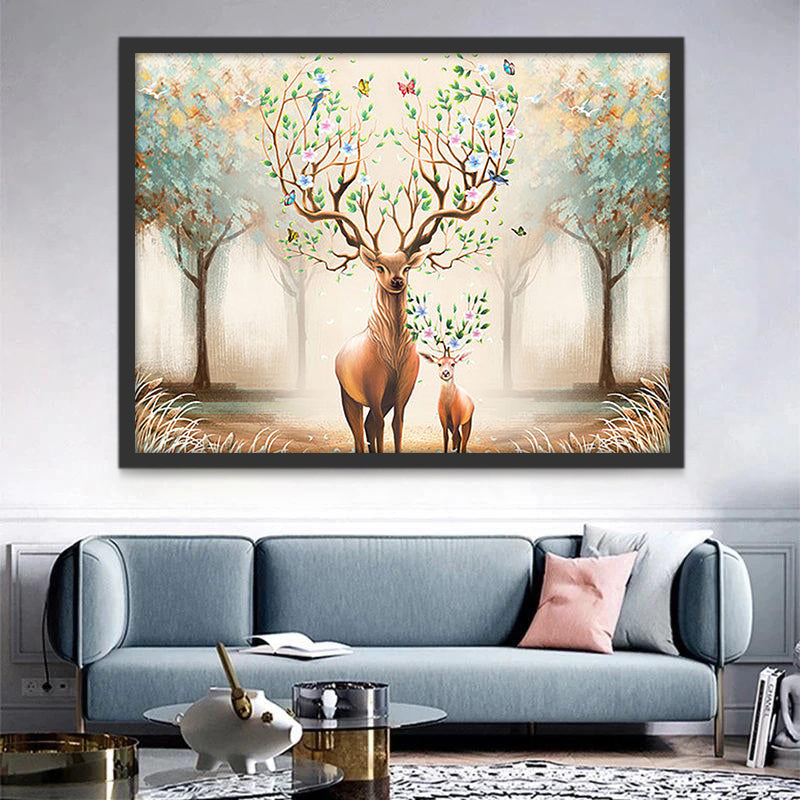 Ciervos con Cuernos Florales en Bosque Pintar por Números