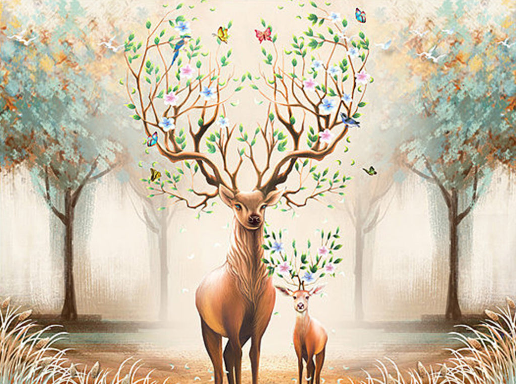 Ciervos con Cuernos Florales en Bosque Pintar por Números