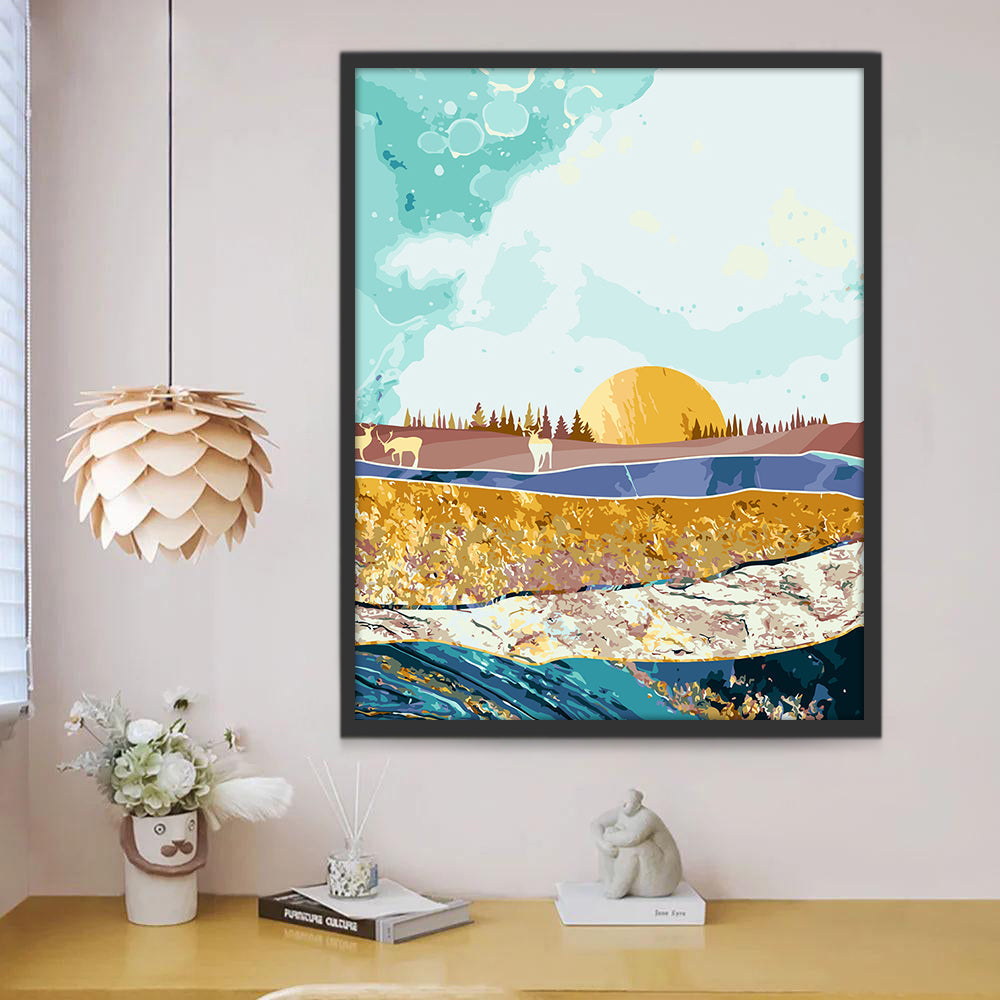 Ciervos entre Montañas al Atardecer Pintar por Números
