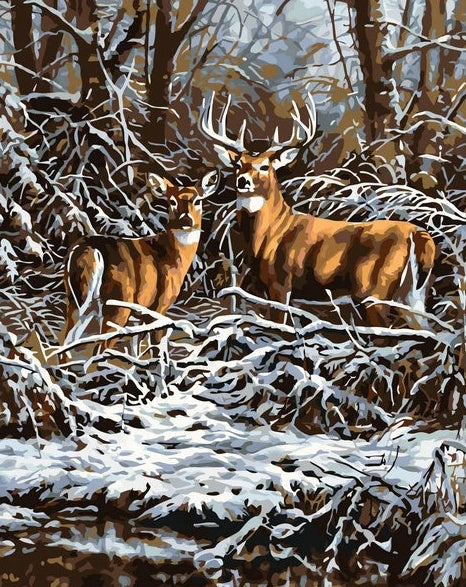 Ciervos entre Ramas de Árboles en el Invierno Pintar por Números