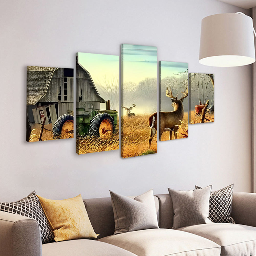 Ciervos y Casa de Granja en el Otoño 5 Partes Pintar por Números