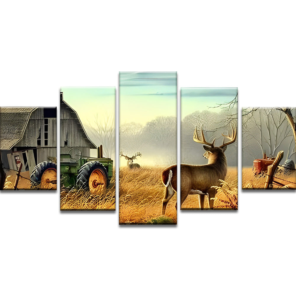 Ciervos y Casa de Granja en el Otoño 5 Partes Pintar por Números
