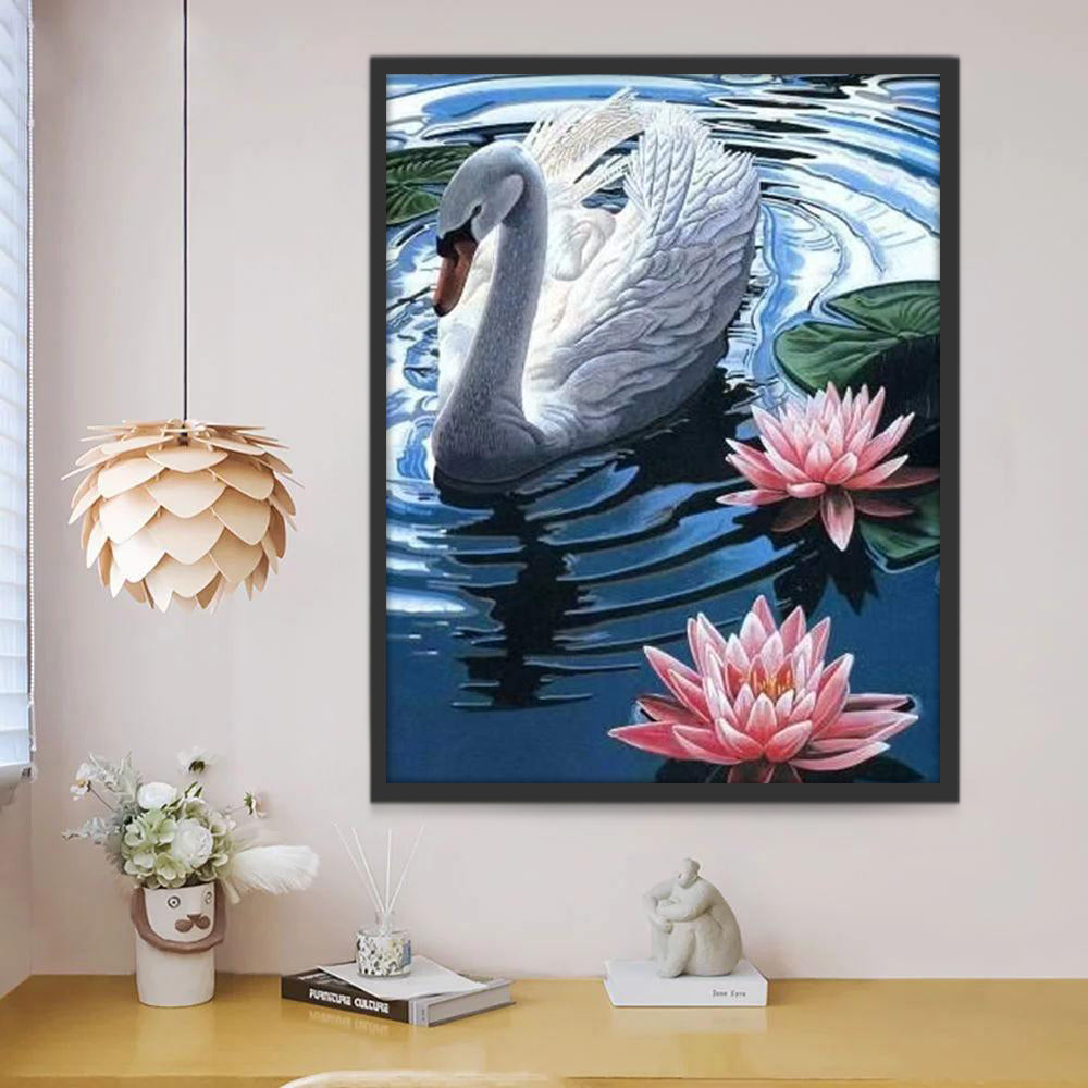 Cisne Blanco y Nenúfares Rosados en el Agua Pintar por Números