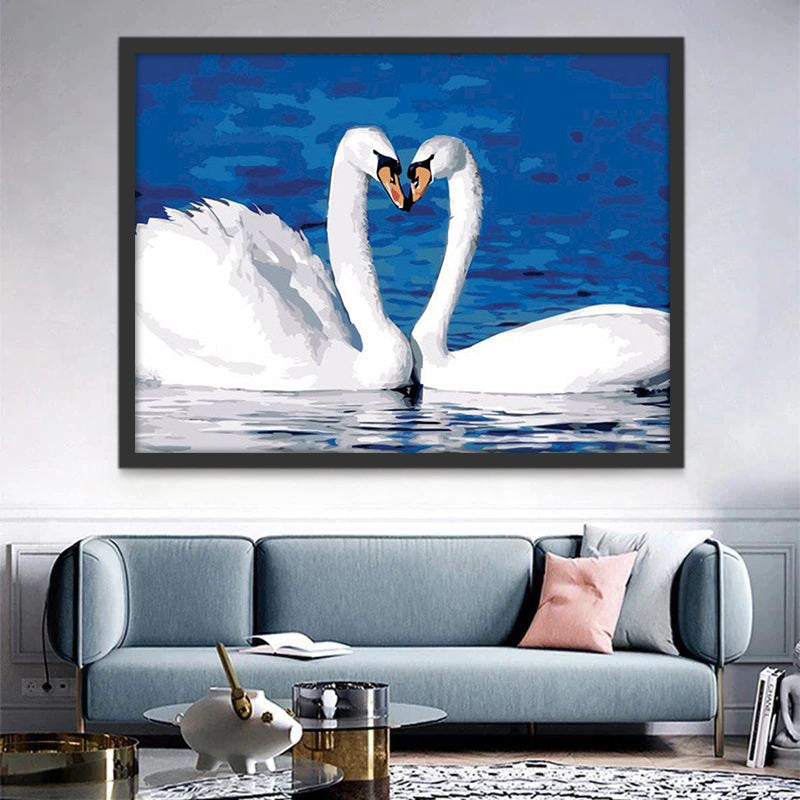 Cisnes Blancos de Amor en el Lago Azul Pintar por Números