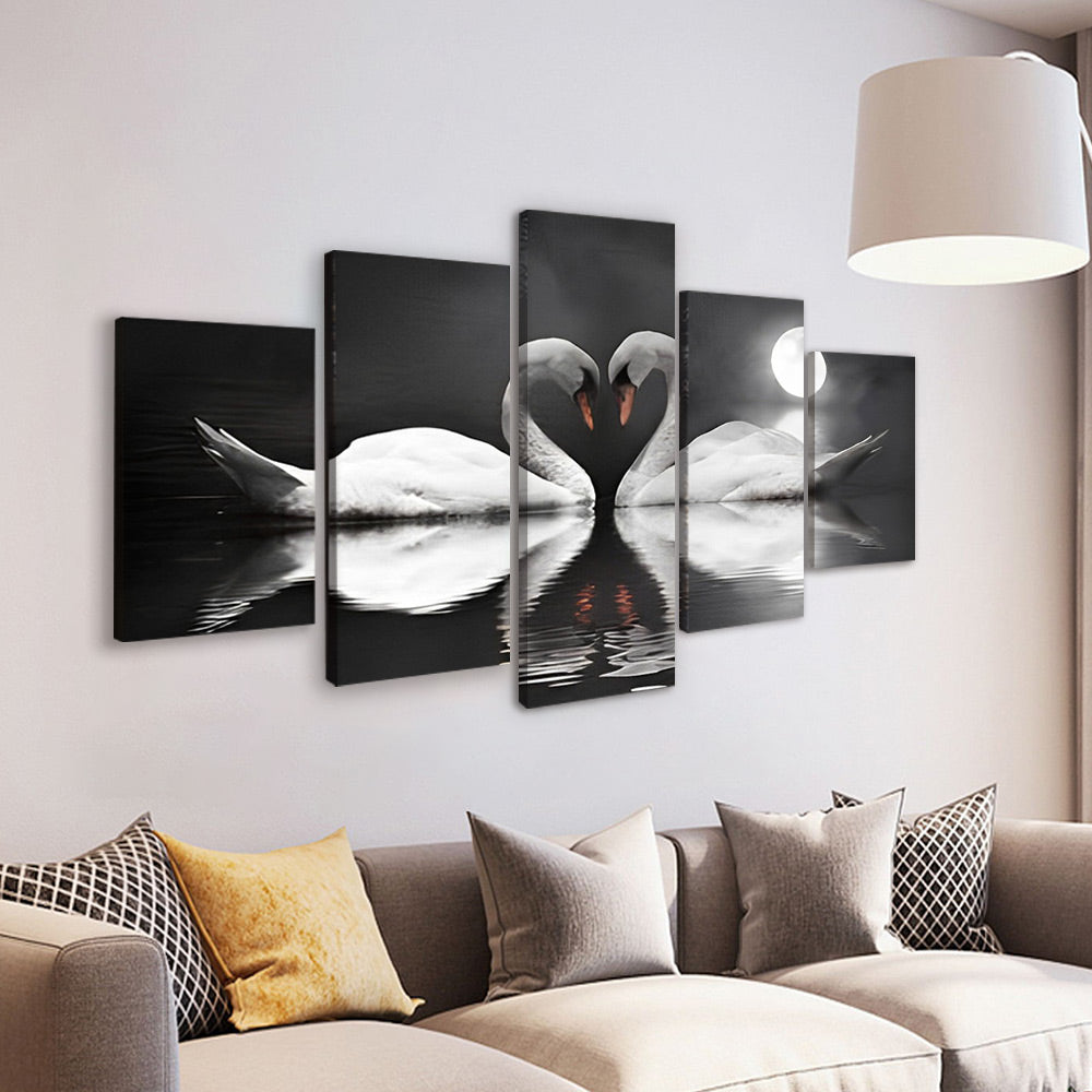 Cisnes de Amor y la Luna 5 Partes Pintar por Números