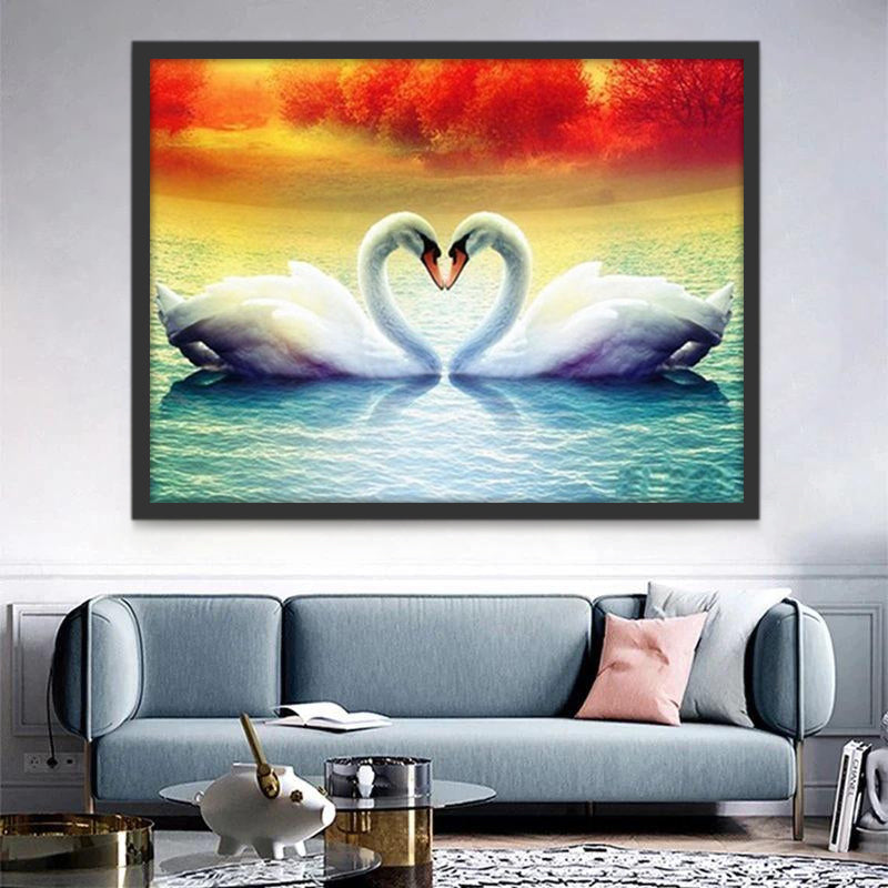Cisnes de Amor y Nubes Rojas Pintar por Números