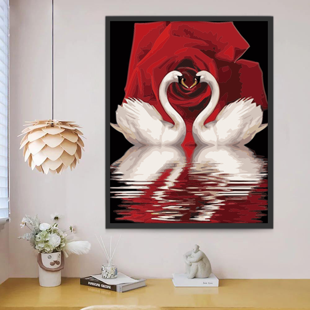Cisnes de Amor y Rosa Roja Pintar por Números