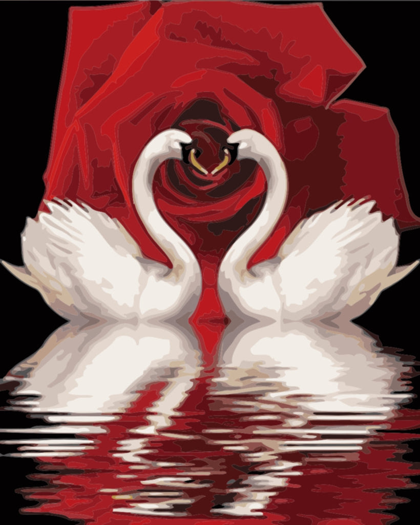 Cisnes de Amor y Rosa Roja Pintar por Números