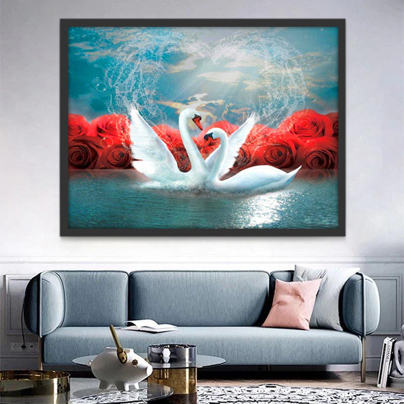 Cisnes de Amor y Rosas Rojas Pintar por Números