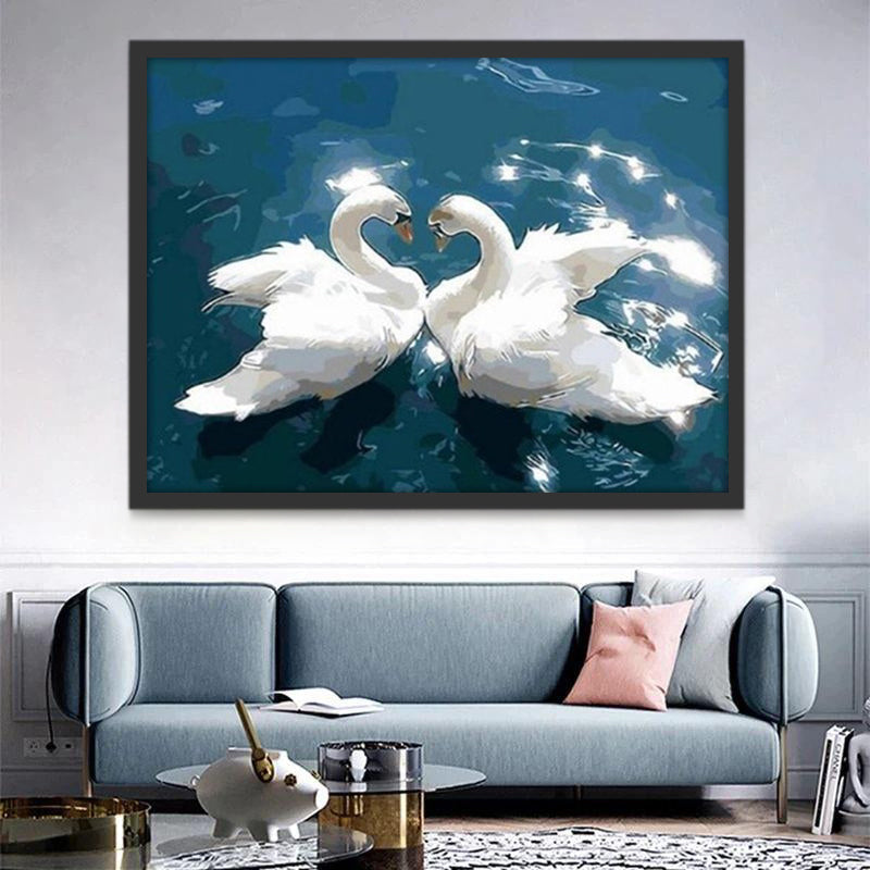 Cisnes Enamorados en Lago Azul Pintar por Números