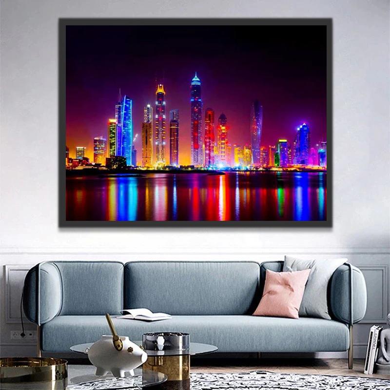 Ciudad con Luces Coloridas de Neón Pintar por Números