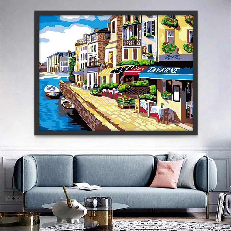 Ciudad con Río Azul Pintar por Números
