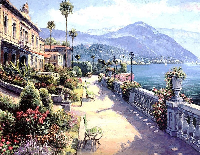 Ciudad Costera con Montañas a lo Lejos Pintar por Números