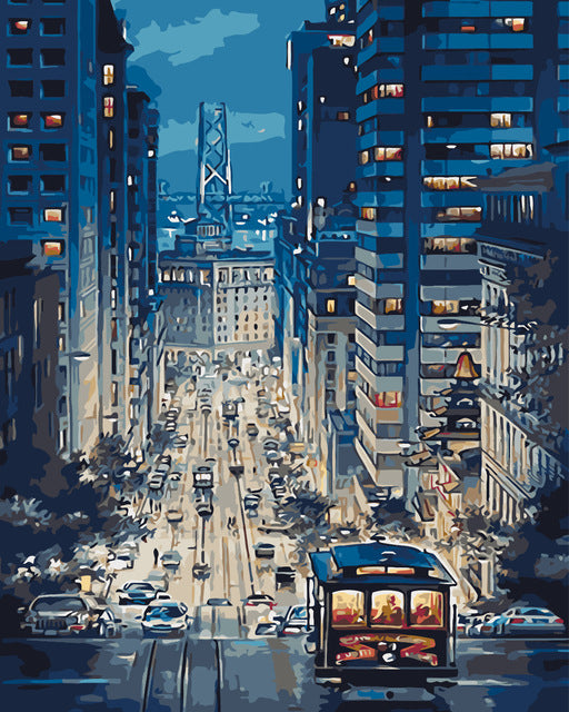 Ciudad Nocturna con Calle Transitada Pintar por Números