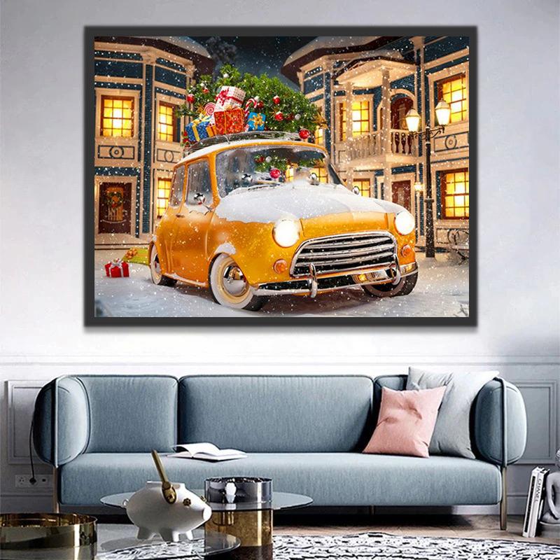 Coche Amarillo con Regalos de Navidad Pintar por Números