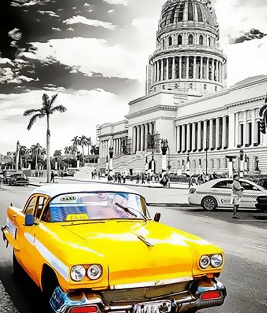 Coche Amarillo y Capitolio de La Habana Pintar por Números