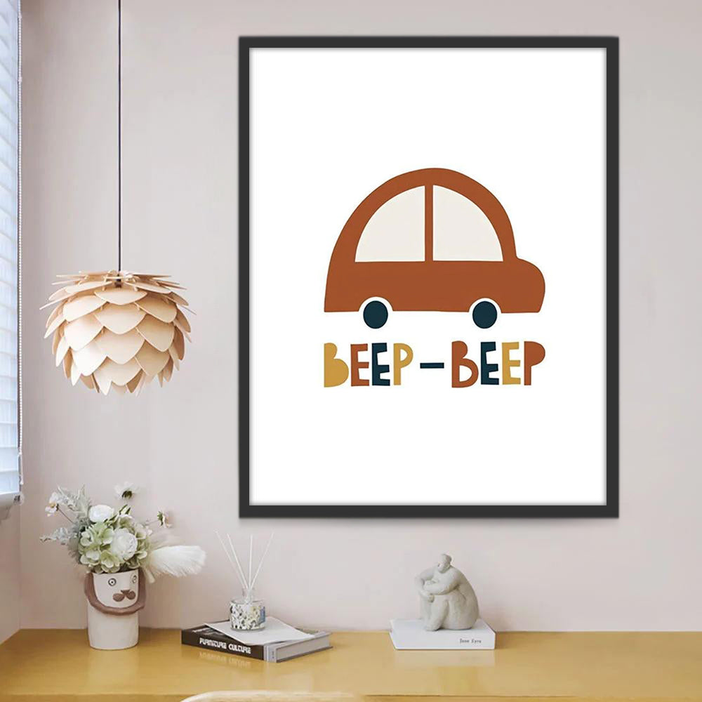 Coche Marrón de Dibujos Animados con las Palabras Beep Pintar por Números Niños