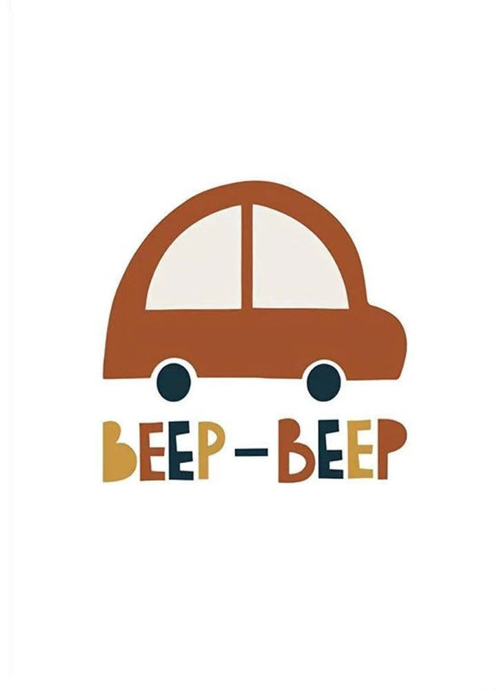 Coche Marrón de Dibujos Animados con las Palabras Beep Pintar por Números Niños