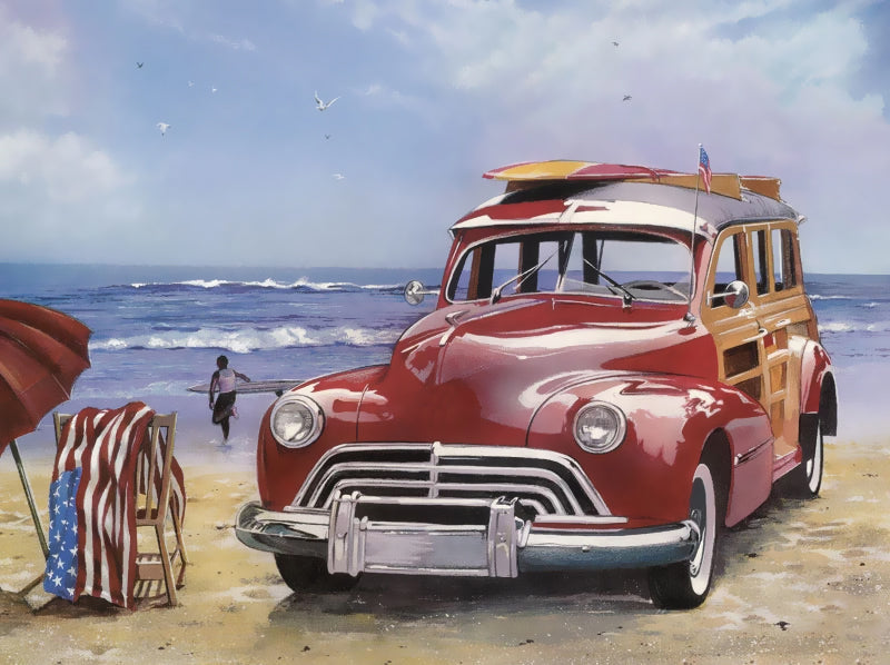 Coche Rojo Clásico Parado en la Playa Pintar por Números