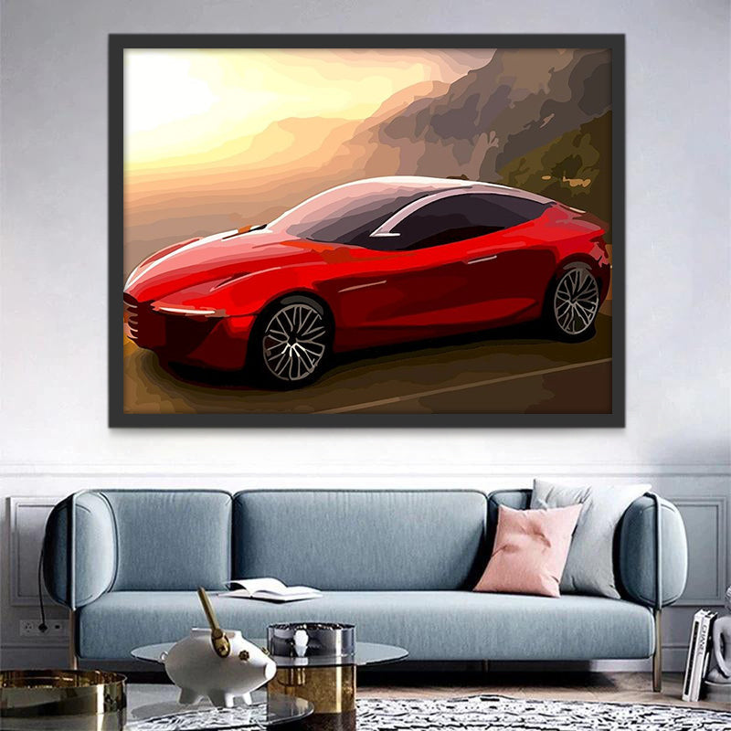 Coche Rojo en la Puesta del Sol Pintar por Números