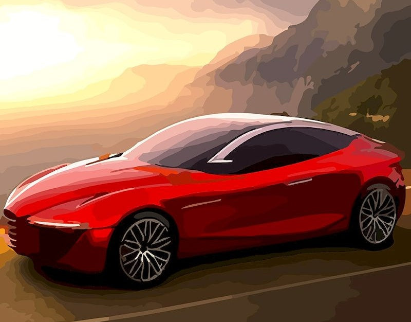 Coche Rojo en la Puesta del Sol Pintar por Números