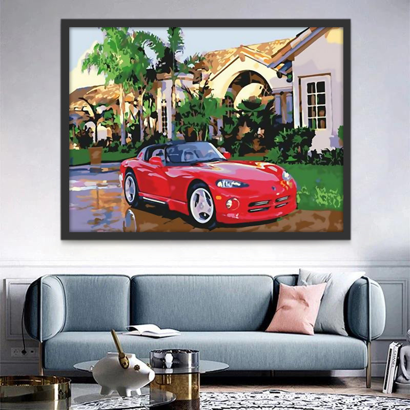 Coche Rojo Parado Delante de la Casa Pintar por Números