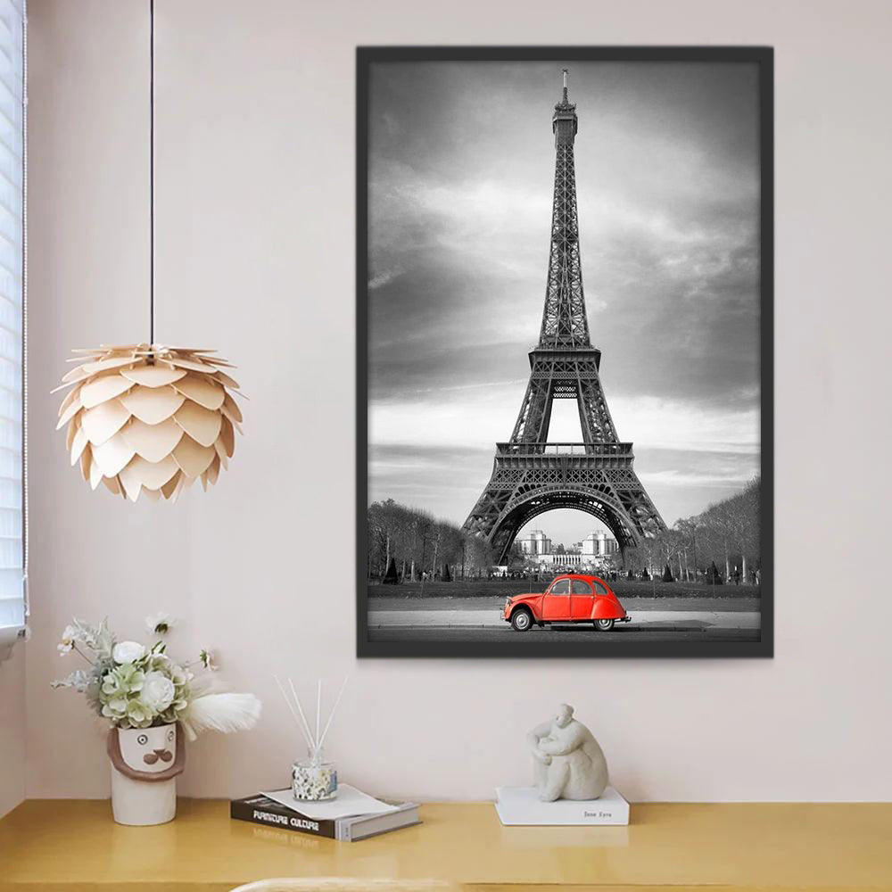 Coche Rojo y Torre Eiffel Pintar por Números