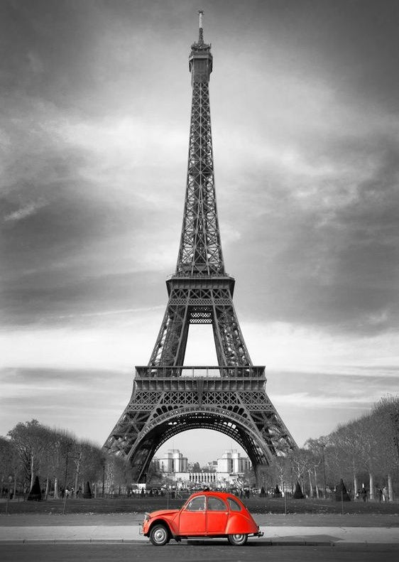 Coche Rojo y Torre Eiffel Pintar por Números