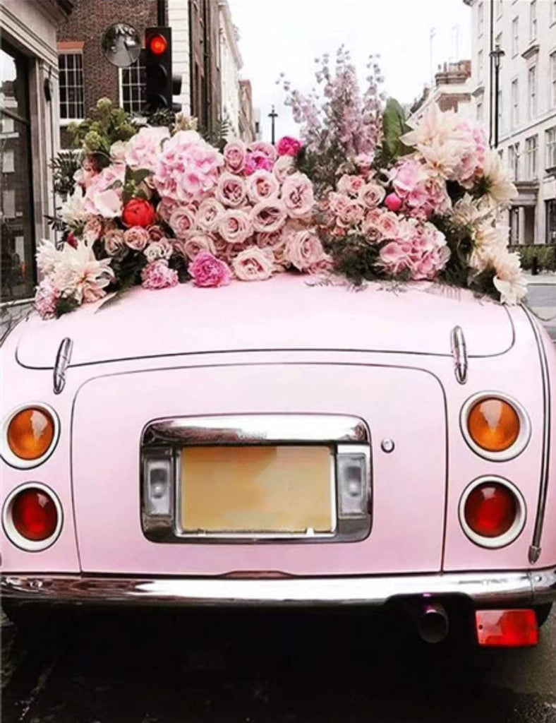 Coche Rosado con Flores Hermosas Parado en la Calle Pintar por Números