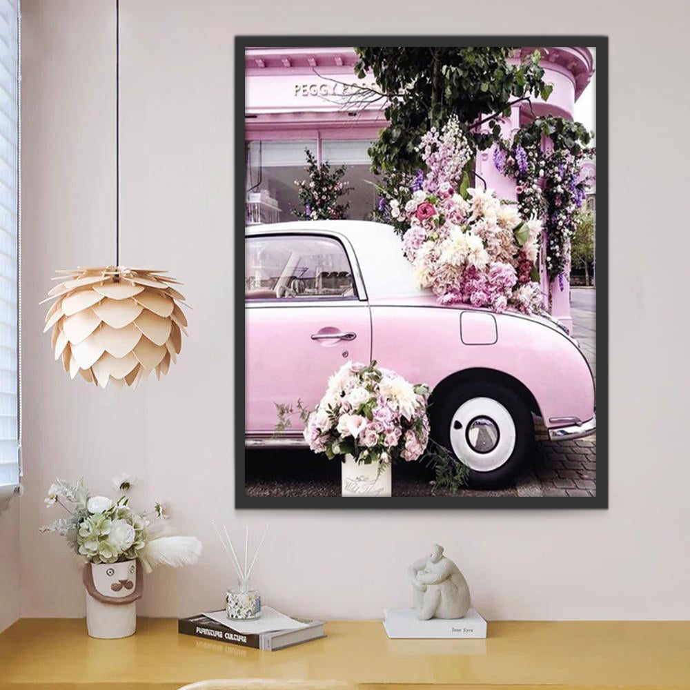 Coche Rosado con Flores Pintar por Números