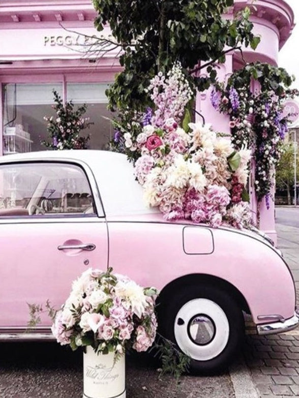 Coche Rosado con Flores Pintar por Números