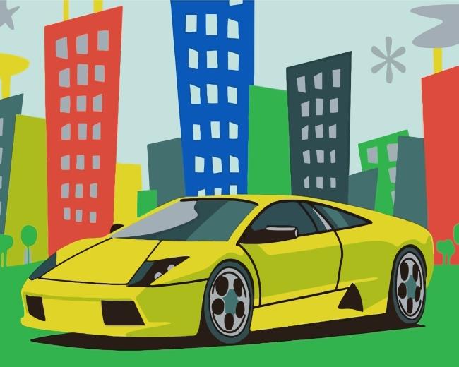 Coche Verde y Edificios Pintar por Números Niños