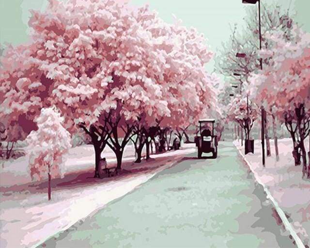 Coche y Árboles Rosados Pintar por Números