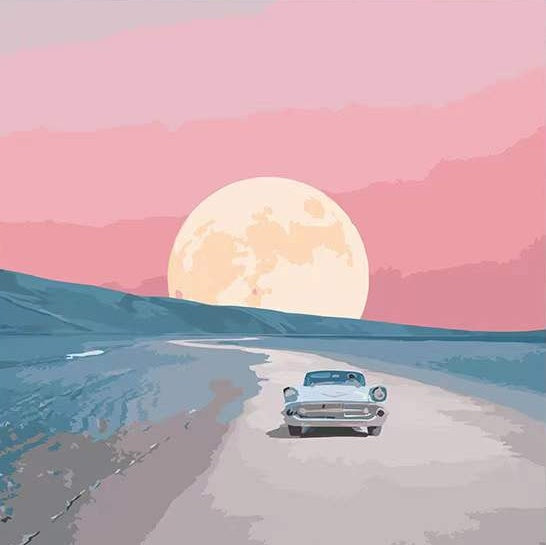 Coche y La Luna y Cielo Rosado Pintar por Números Niños