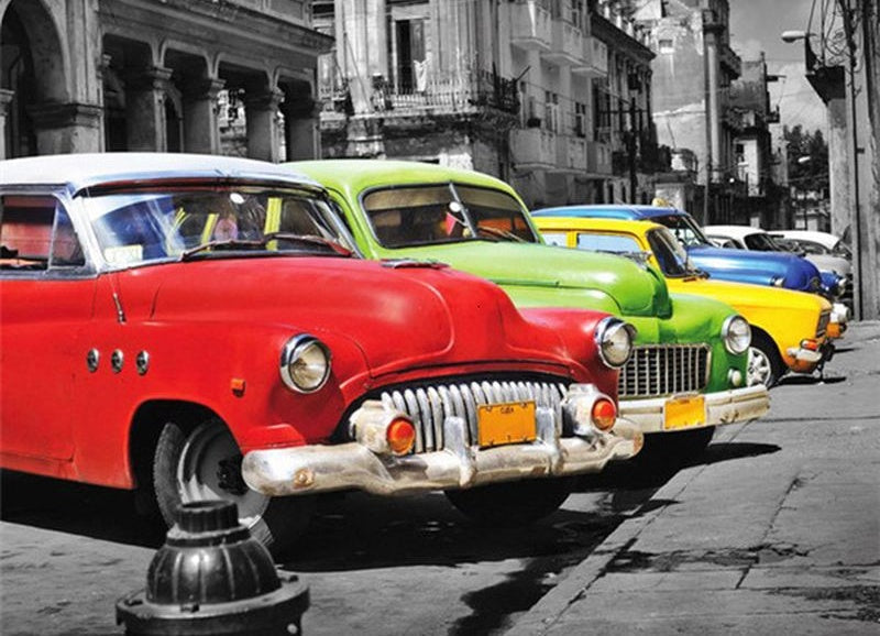Coches Viejos Coloridos en Cuba Pintar por Números