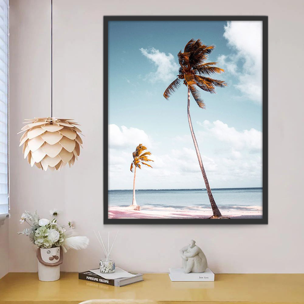 Cocoteros en la Playa y Cielo Azul Pintar por Números