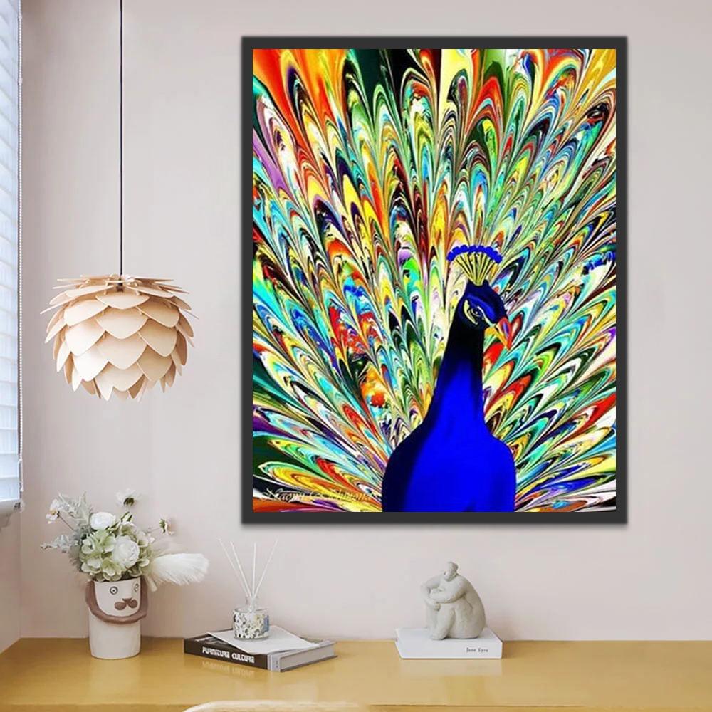 Cola Colorida Abierta de Pavo Real Pintar por Números